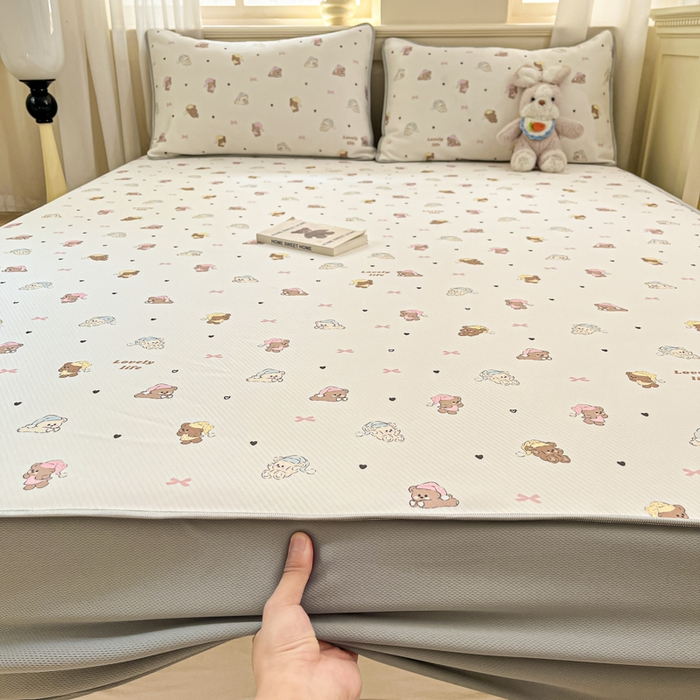 91家纺网 家纺一手货源 找家纺 星座家纺 2025新款斜纹提花凉感丝凉席床笠款三件套 床笠-游园会