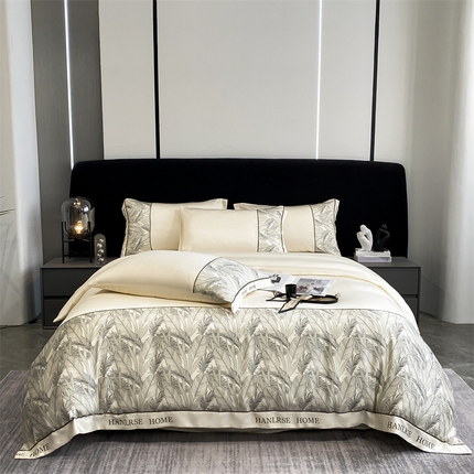 花愿（原花纪） 2025新款水洗冰丝印花四件套 西雅图 奶昔白