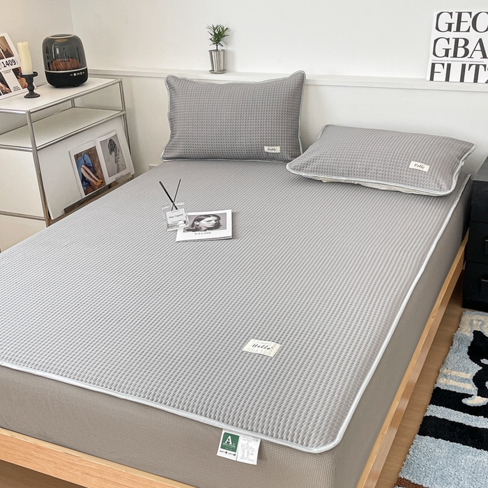 91家纺网 家纺一手货源 找家纺 吉象2025新款A类床笠款软凉席 饼干格高级灰