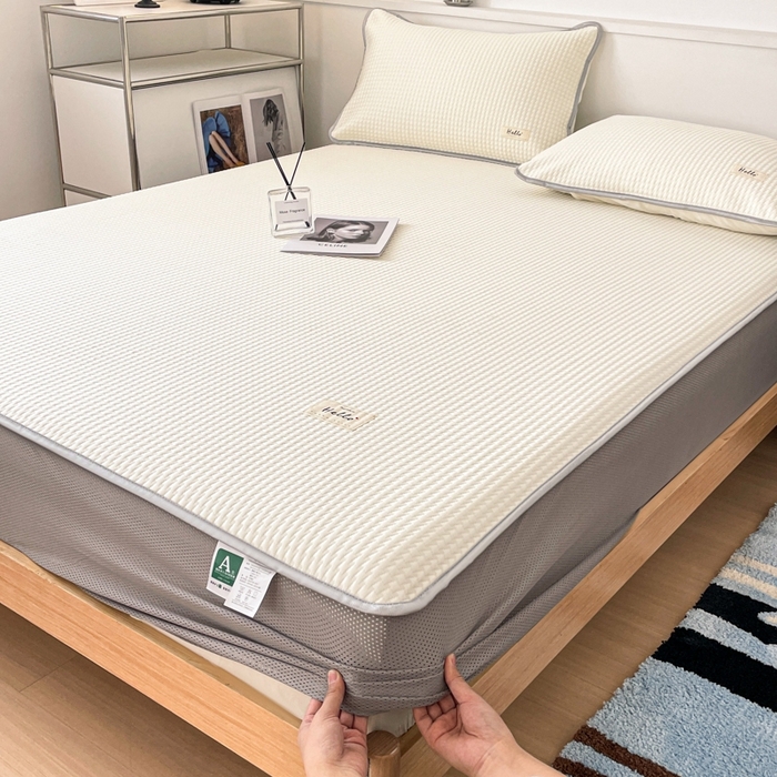 91家纺网 家纺一手货源 找家纺 吉象2025新款A类床笠款软凉席 饼干格象牙白