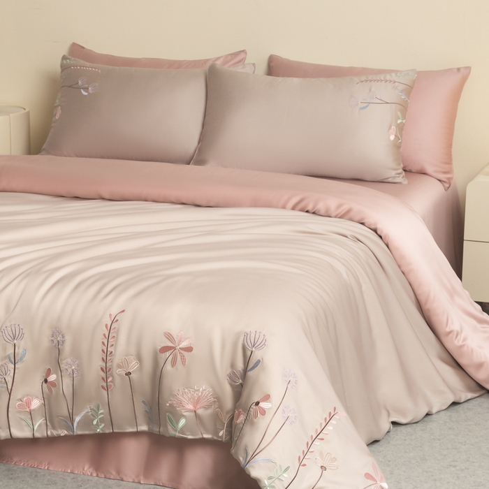 91家纺网 家纺一手货源 找家纺 618家纺 2025新款60S100支进口兰精天丝四件套-初夏 天丝初夏灰粉