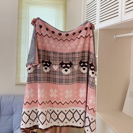 桃喜 2025新款春夏双面四季牛奶绒毛毯空调毯（会员-2） 费尔岛狗狗粉