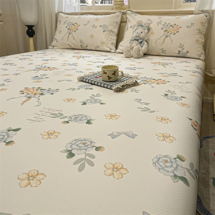 91家纺网 家纺一手货源 找家纺 星座家纺 2025新款斜纹提花凉感丝凉席床单款三件套 拈花湾蓝