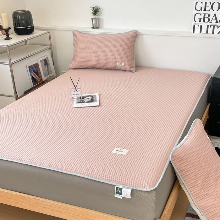 91家纺网 家纺一手货源 找家纺 吉象2025新款A类床笠款软凉席 饼干格藕粉