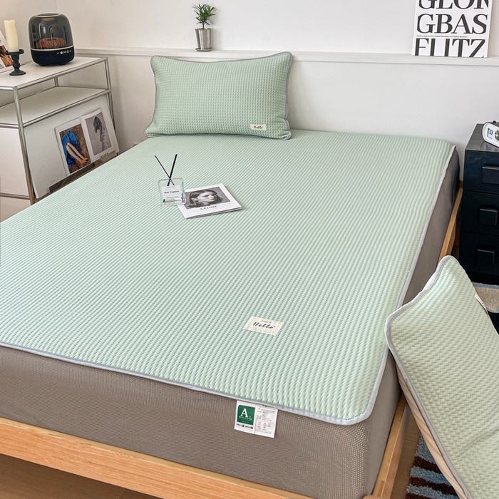 91家纺网 家纺一手货源 找家纺 吉象2025新款A类床笠款软凉席 饼干格抹茶绿