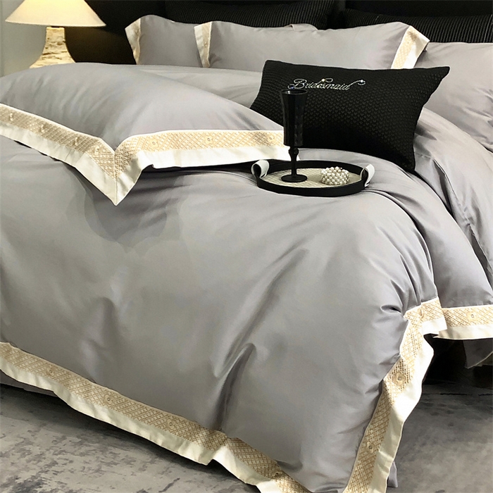 91家纺网 家纺一手货源 找家纺 2025新款全棉长绒棉刺绣四件套-迪克斯 迪克斯-灰