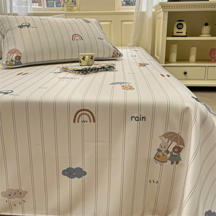 91家纺网 家纺一手货源 找家纺 星座家纺 2025新款斜纹提花凉感丝凉席床单款三件套 悠悠小元