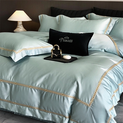 2025新款全棉长绒棉刺绣四件套-慕研 慕研-松绿