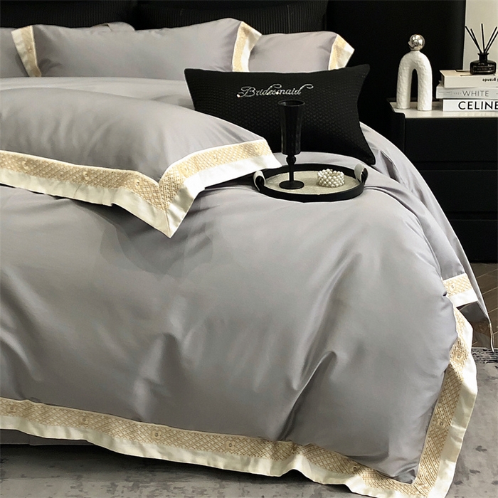 91家纺网 家纺一手货源 找家纺 2025新款全棉长绒棉刺绣四件套-迪克斯 迪克斯-灰