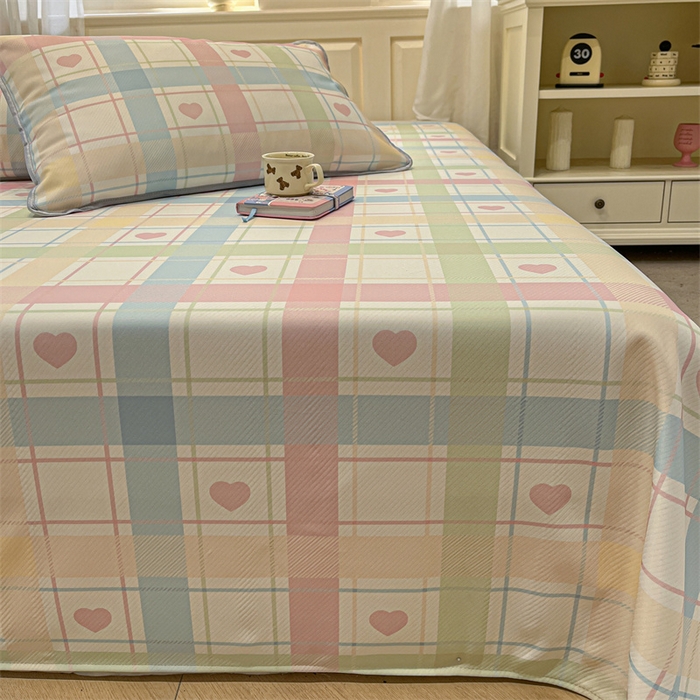 91家纺网 家纺一手货源 找家纺 星座家纺 2025新款斜纹提花凉感丝凉席床单款三件套 爱心气泡粉