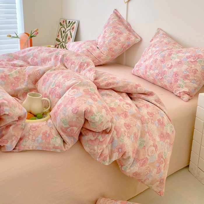 91家纺网 家纺一手货源 找家纺 于果 2025新款全棉双层纱四件套第四批 花汀