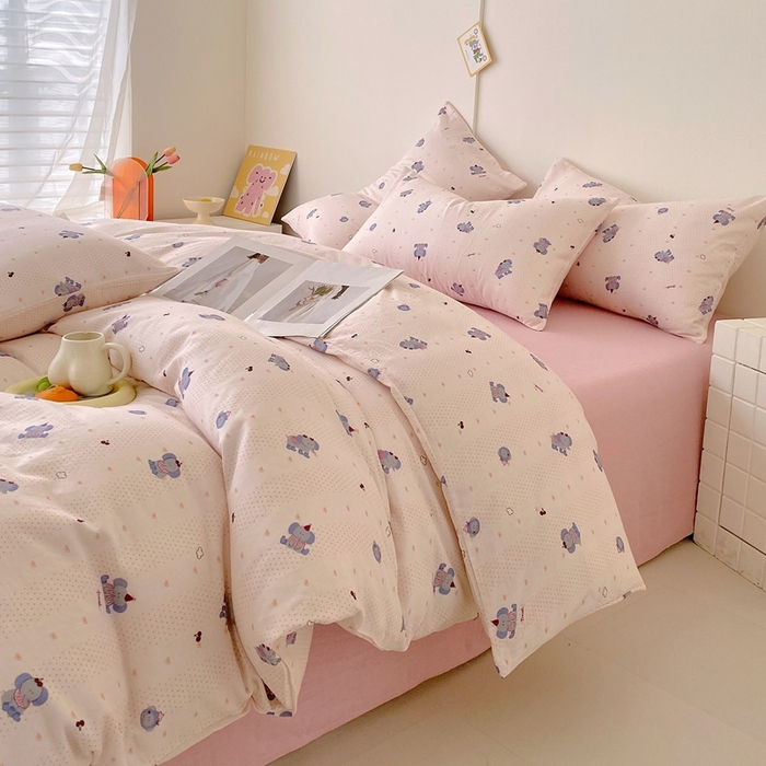 91家纺网 家纺一手货源 找家纺 于果 2025新款全棉双层纱四件套第四批 嘟嘟象