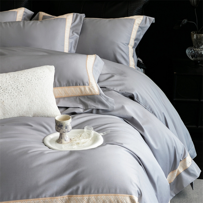 91家纺网 家纺一手货源 找家纺 2025新款全棉长绒棉刺绣四件套-时光 时光-灰