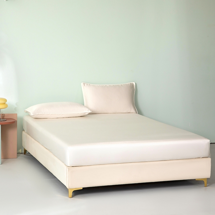 91家纺网 家纺一手货源 找家纺 百寐  2025新款素色纯色100s兰精天丝床单床笠 床笠-奶白