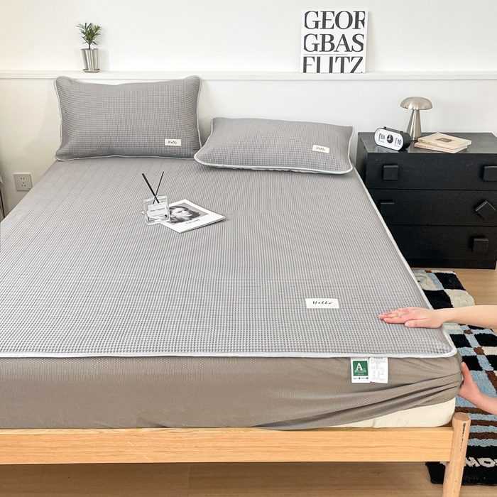 91家纺网 家纺一手货源 找家纺 吉象2025新款A类床笠款软凉席 华夫格高级灰