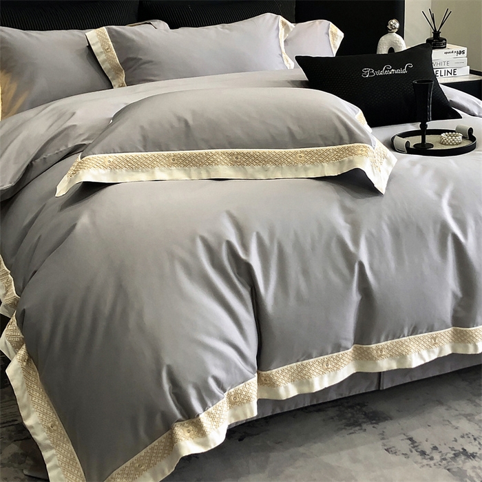 91家纺网 家纺一手货源 找家纺 2025新款全棉长绒棉刺绣四件套-迪克斯 迪克斯-灰