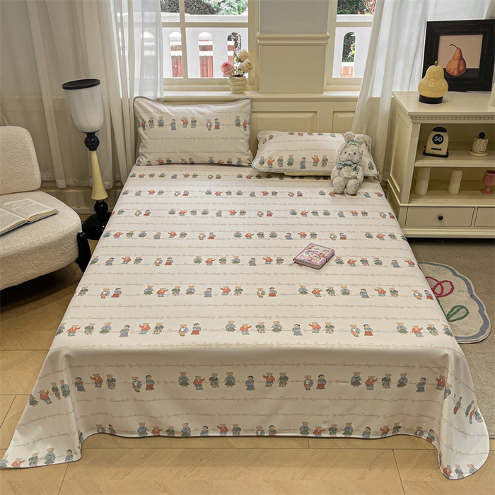 91家纺网 家纺一手货源 找家纺 星座家纺 2025新款斜纹提花凉感丝凉席床单款三件套 萌熊印象