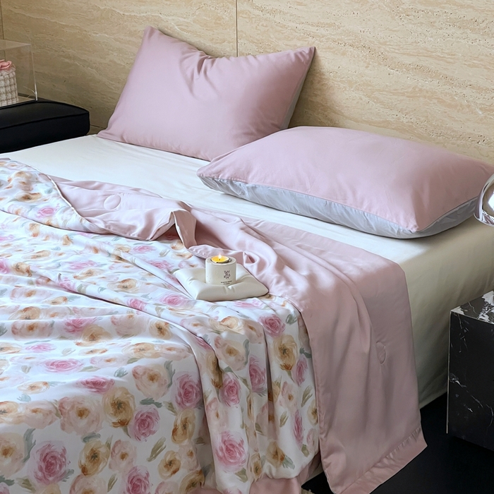 91家纺网 家纺一手货源 找家纺 顾里2025新款天丝莱赛尔夏被 花岛入梦粉