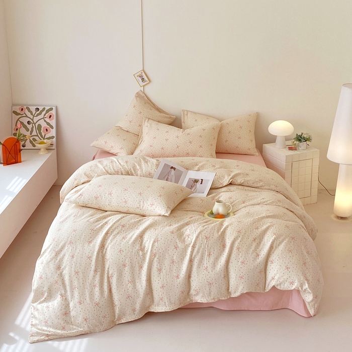 91家纺网 家纺一手货源 找家纺 于果 2025新款全棉双层纱四件套第四批 奶油派