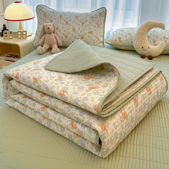 91家纺网 家纺一手货源 找家纺 梵朴 2025新款跑量款纯棉印花床盖三件套 玉兔