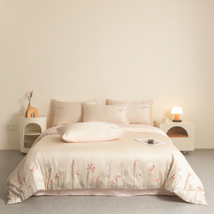 91家纺网 家纺一手货源 找家纺 618家纺 2025新款60S100支进口兰精天丝四件套-初夏 天丝初夏粉玉