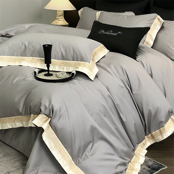 91家纺网 家纺一手货源 找家纺 2025新款全棉长绒棉刺绣四件套-迪克斯 迪克斯-灰