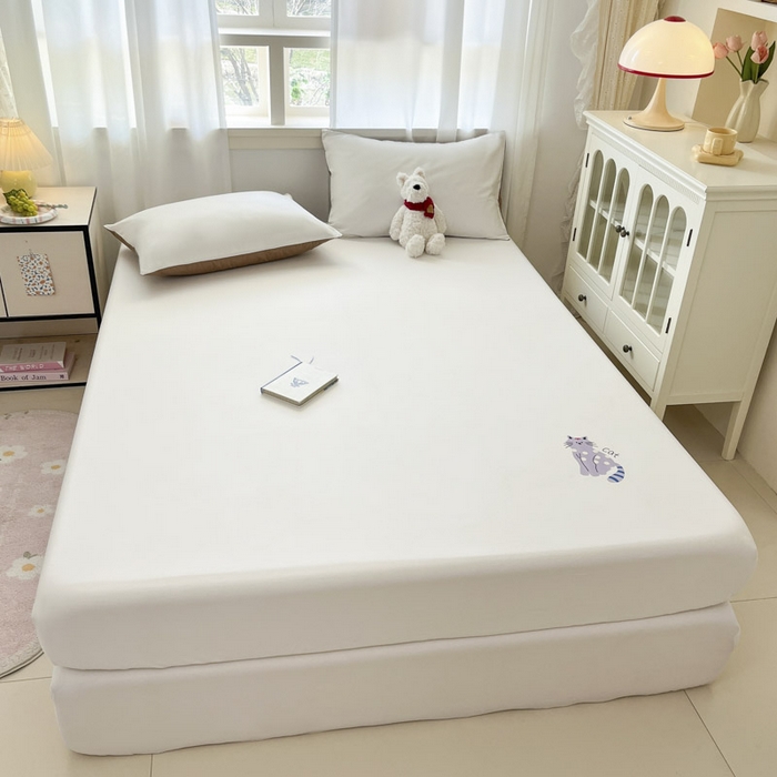 91家纺网 家纺一手货源 找家纺 泽西2025新品全棉卡通床笠 幸运猫-露白