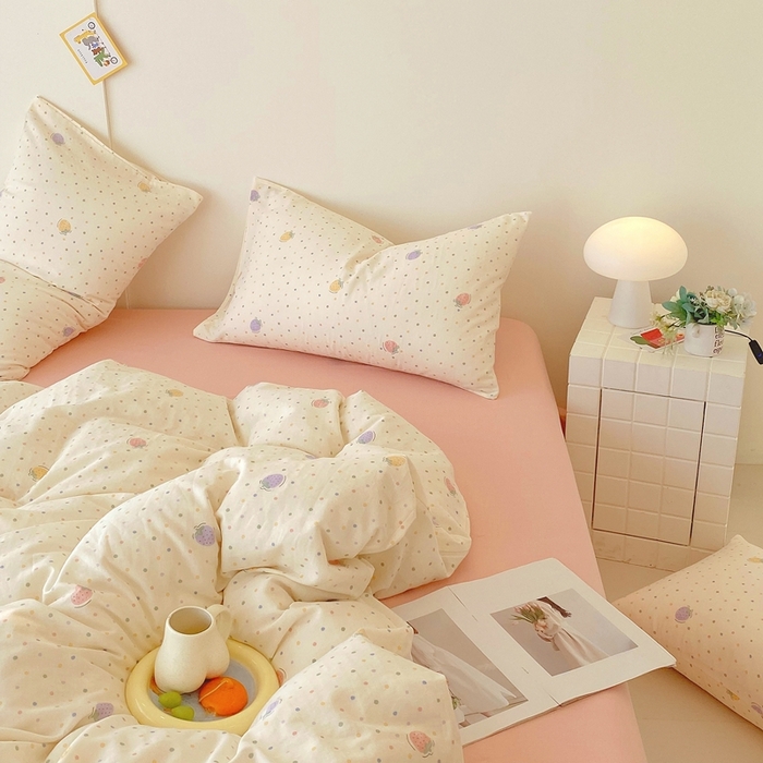 91家纺网 家纺一手货源 找家纺 于果 2025新款全棉双层纱四件套第四批 草莓点点