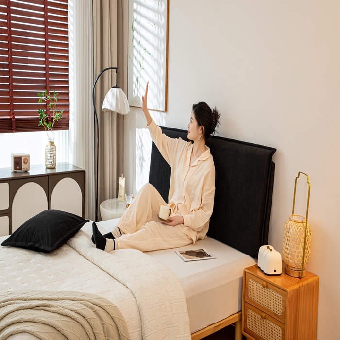 91家纺网 家纺一手货源 找家纺 沐沐家纺 2026新款灯芯绒床头平板大靠背 黑色