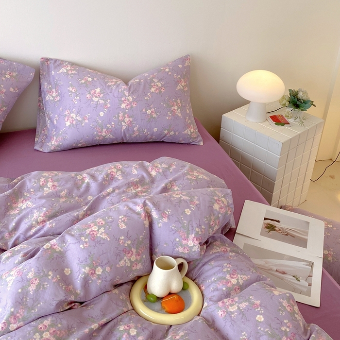 91家纺网 家纺一手货源 找家纺 于果 2025新款全棉双层纱四件套第四批 豆蔻紫