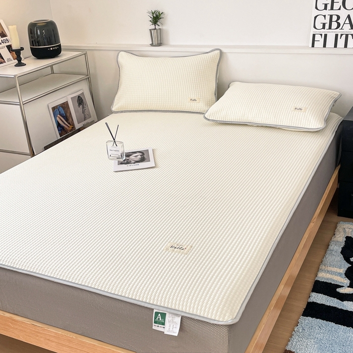 91家纺网 家纺一手货源 找家纺 吉象2025新款A类床笠款软凉席 饼干格象牙白