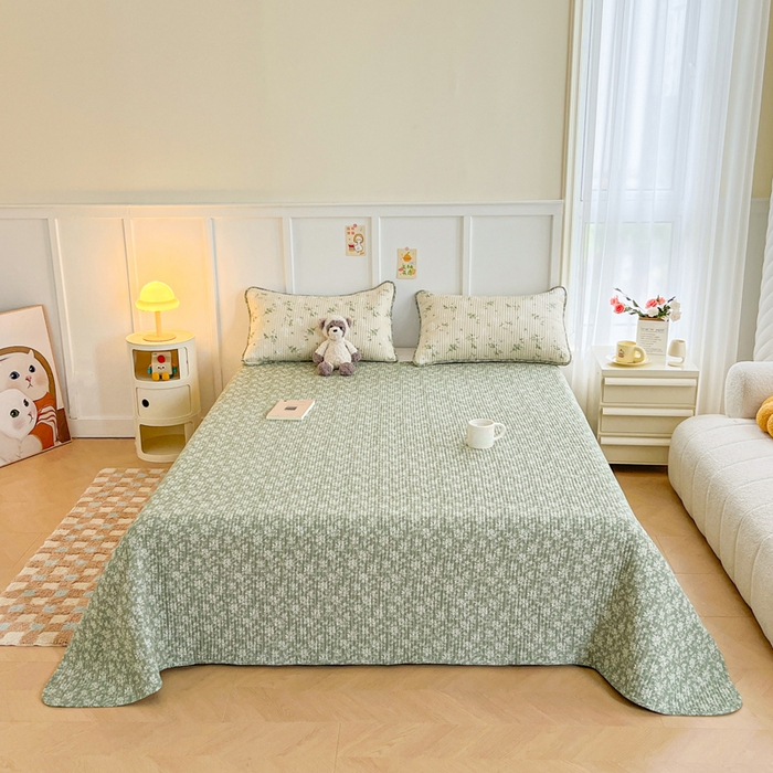 91家纺网 家纺一手货源 找家纺 梵朴 2025新款跑量款纯棉印花床盖三件套 茶艺师