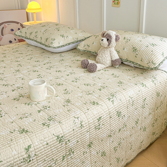 91家纺网 家纺一手货源 找家纺 梵朴 2025新款跑量款纯棉印花床盖三件套 茶艺师