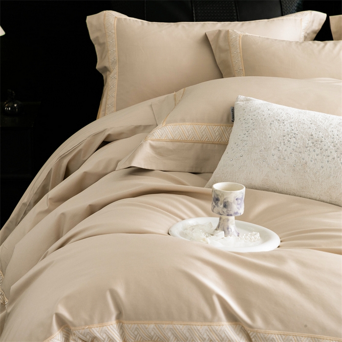 91家纺网 家纺一手货源 找家纺 2025新款全棉长绒棉刺绣四件套-时光 时光-金