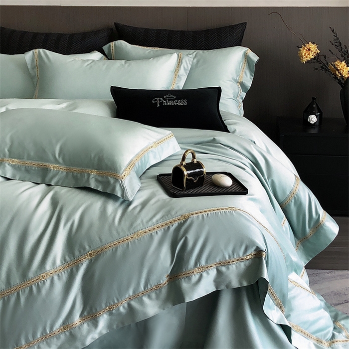 91家纺网 家纺一手货源 找家纺 2025新款全棉长绒棉刺绣四件套-慕研 慕研-松绿