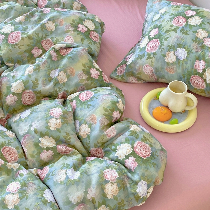 91家纺网 家纺一手货源 找家纺 于果 2025新款全棉双层纱四件套第四批 仙境绿