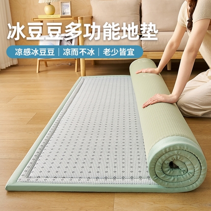 91家纺网 家纺一手货源 找家纺 锦丝钰床垫 2025新款真凉感冰豆豆天鹅系列地垫 冰豆豆-天鹅绿