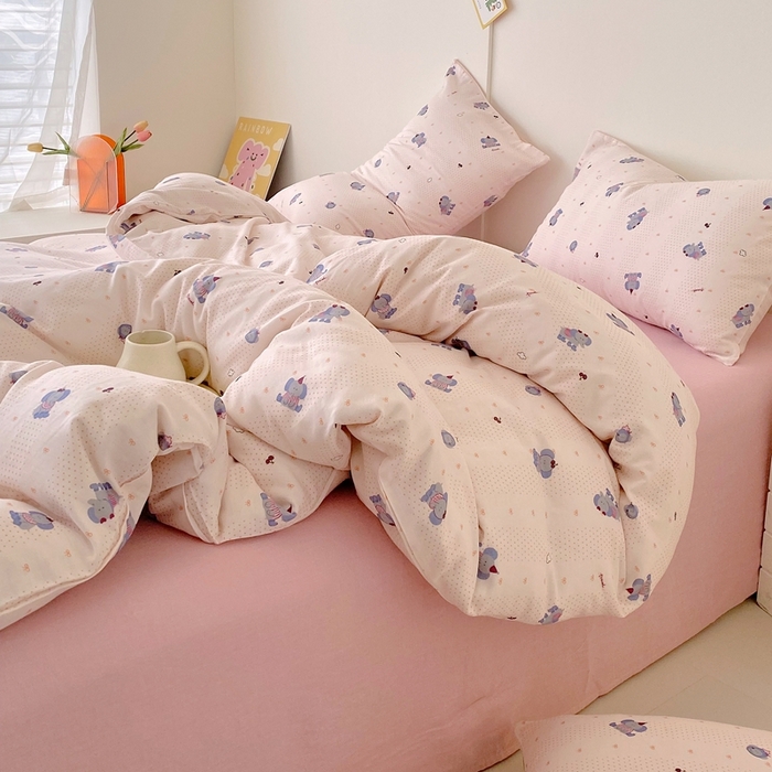 91家纺网 家纺一手货源 找家纺 于果 2025新款全棉双层纱四件套第四批 嘟嘟象