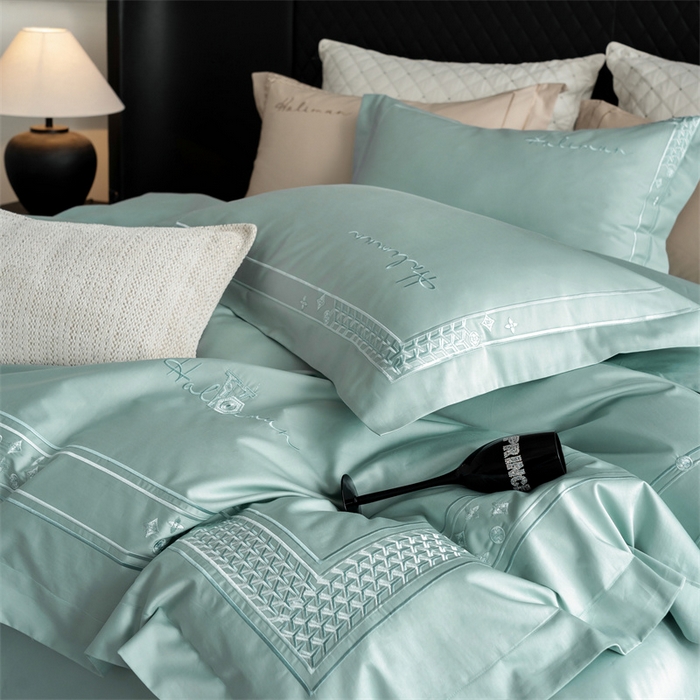 91家纺网 家纺一手货源 找家纺 保罗圣迪奥 2025新款全棉长绒棉刺绣四件套-星光 星光-绿