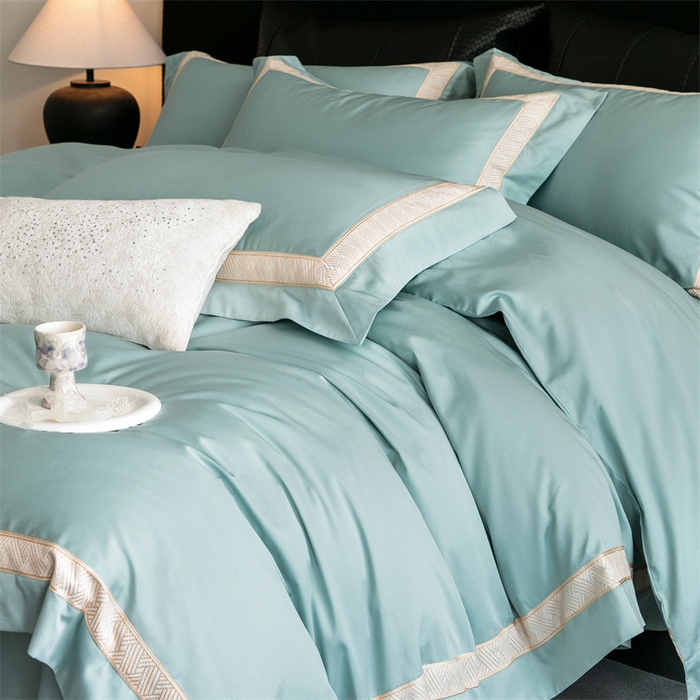 91家纺网 家纺一手货源 找家纺 2025新款全棉长绒棉刺绣四件套-时光 时光-绿