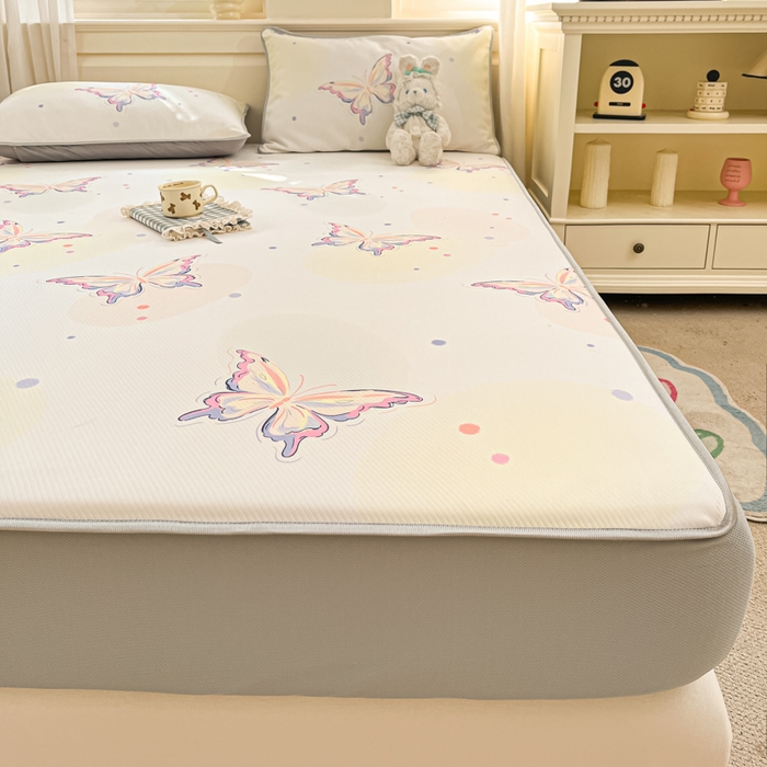 91家纺网 家纺一手货源 找家纺 星座家纺 2025新款斜纹提花凉感丝凉席床笠款三件套 床笠-彩蝶