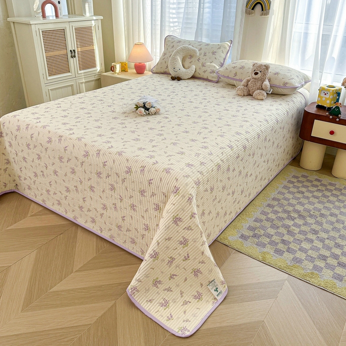 91家纺网 家纺一手货源 找家纺 梵朴 2025新款跑量款纯棉印花床盖三件套 芬芳紫