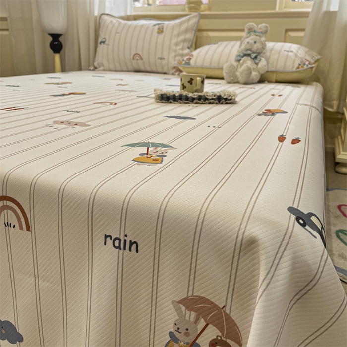 91家纺网 家纺一手货源 找家纺 星座家纺 2025新款斜纹提花凉感丝凉席床单款三件套 悠悠小元