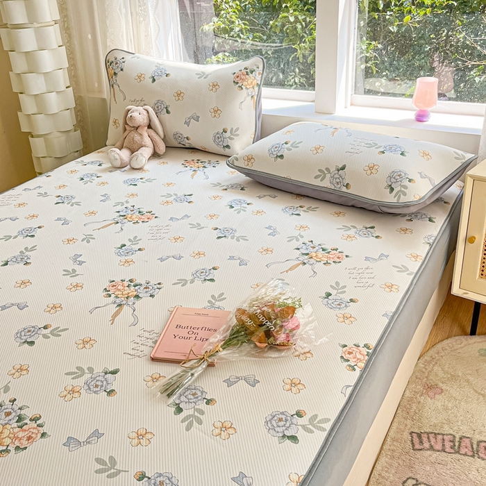 91家纺网 家纺一手货源 找家纺 星座家纺 2025新款斜纹提花凉感丝凉席床笠款三件套 床笠-拈花湾蓝