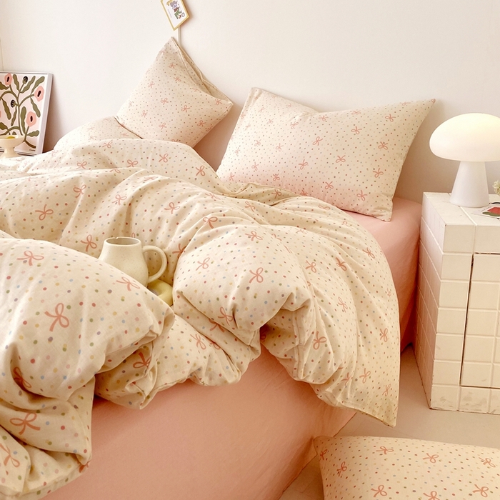 91家纺网 家纺一手货源 找家纺 于果 2025新款全棉双层纱四件套第四批 奶油派