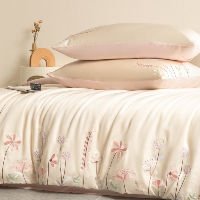 91家纺网 家纺一手货源 找家纺 618家纺 2025新款60S100支进口兰精天丝四件套-初夏 天丝初夏粉玉