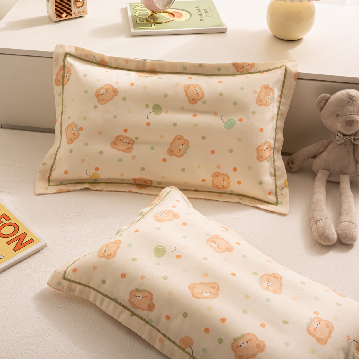 91家纺网 家纺一手货源 找家纺 （总）萌番宝 2025新款A类全棉纯棉水洗双层纱卡通儿童单枕套信封枕单枕套 枕套单件