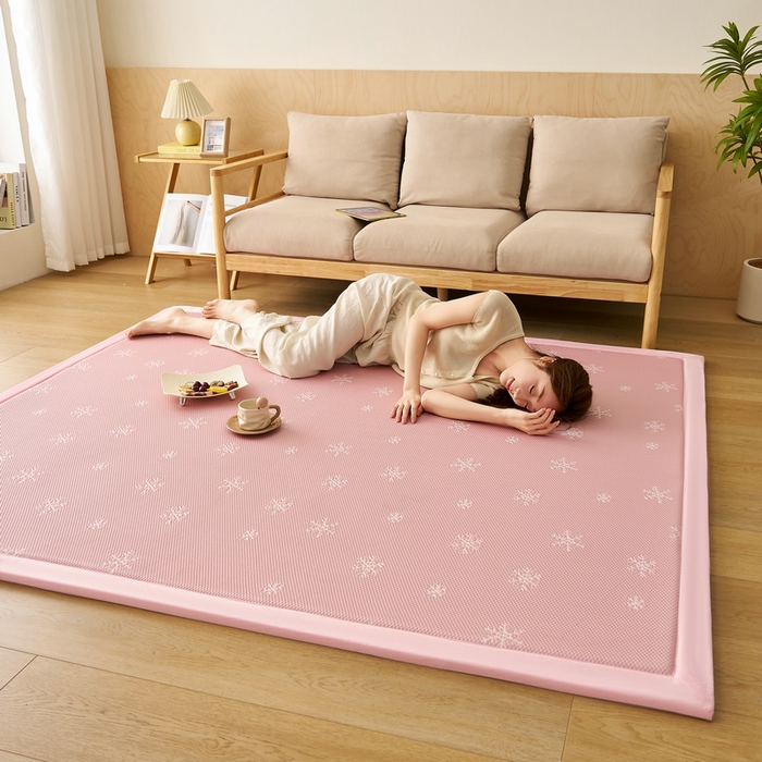 91家纺网 家纺一手货源 找家纺 锦丝钰床垫 2025新款真凉感冰豆豆天鹅系列地垫 冰豆豆-雪花粉