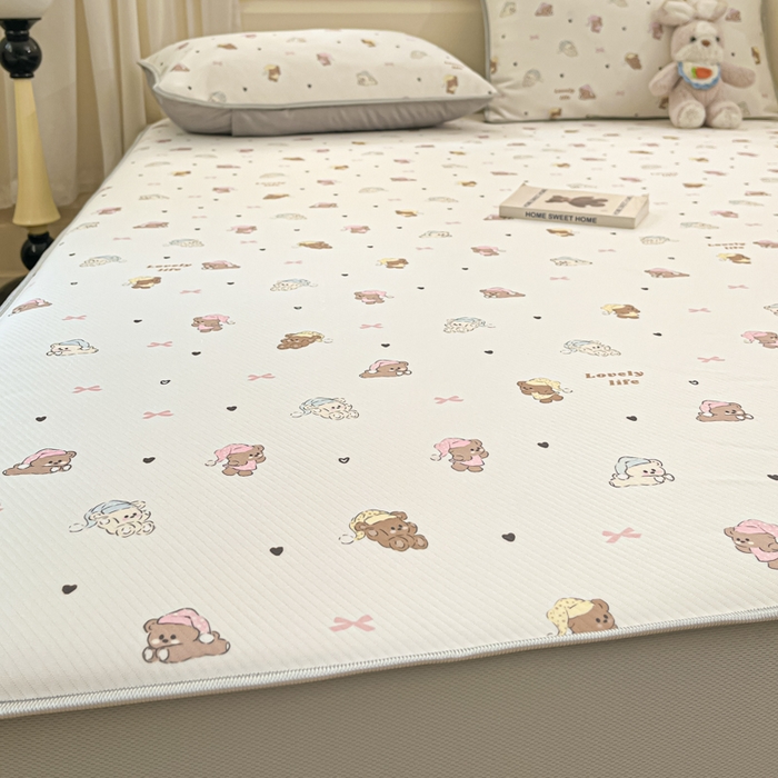 91家纺网 家纺一手货源 找家纺 星座家纺 2025新款斜纹提花凉感丝凉席床笠款三件套 床笠-游园会