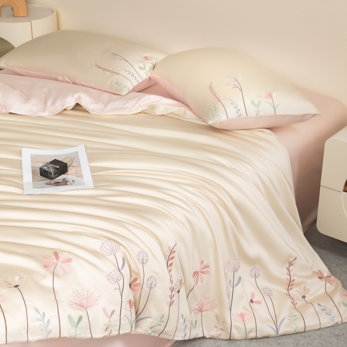 91家纺网 家纺一手货源 找家纺 618家纺 2025新款60S100支进口兰精天丝四件套-初夏 天丝初夏粉玉